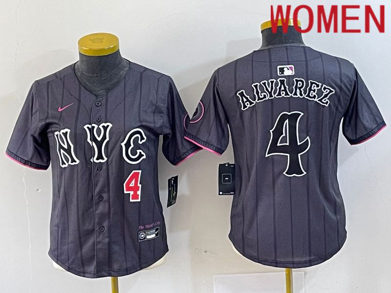 Women New York Mets 4 Alyarez Black City Edition 2024 Nike MLB Jersey style 2